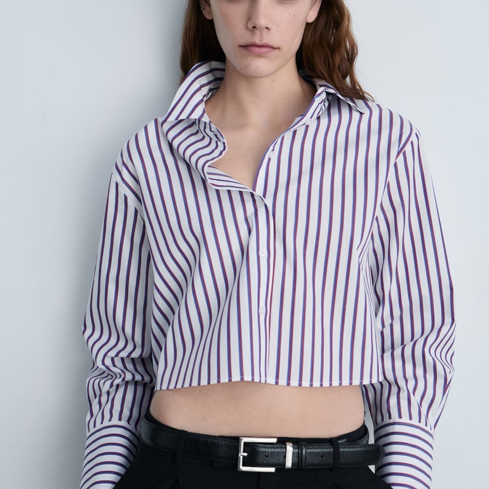 NWT mango striped button up striped cropped shirt